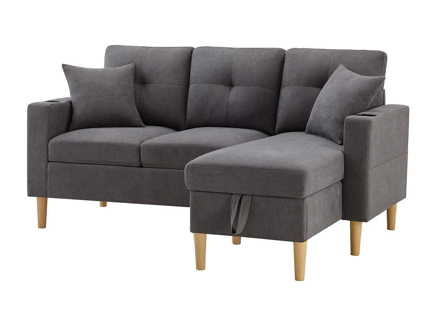 3-Sitzer Ecksofa L-förmiges Sofa mit Chaiselongue, Versteckter Stauraum für Wohnzimmer, Büro, Wohnung