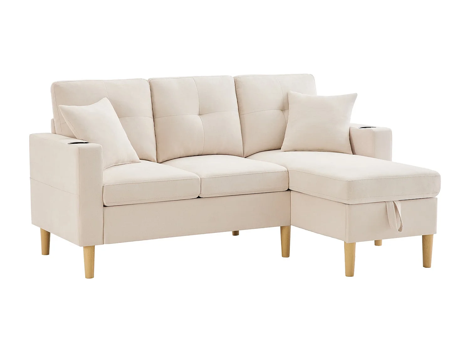 3-Sitzer Ecksofa L-förmiges Sofa mit Chaiselongue, Versteckter Stauraum für Wohnzimmer, Büro, Wohnung