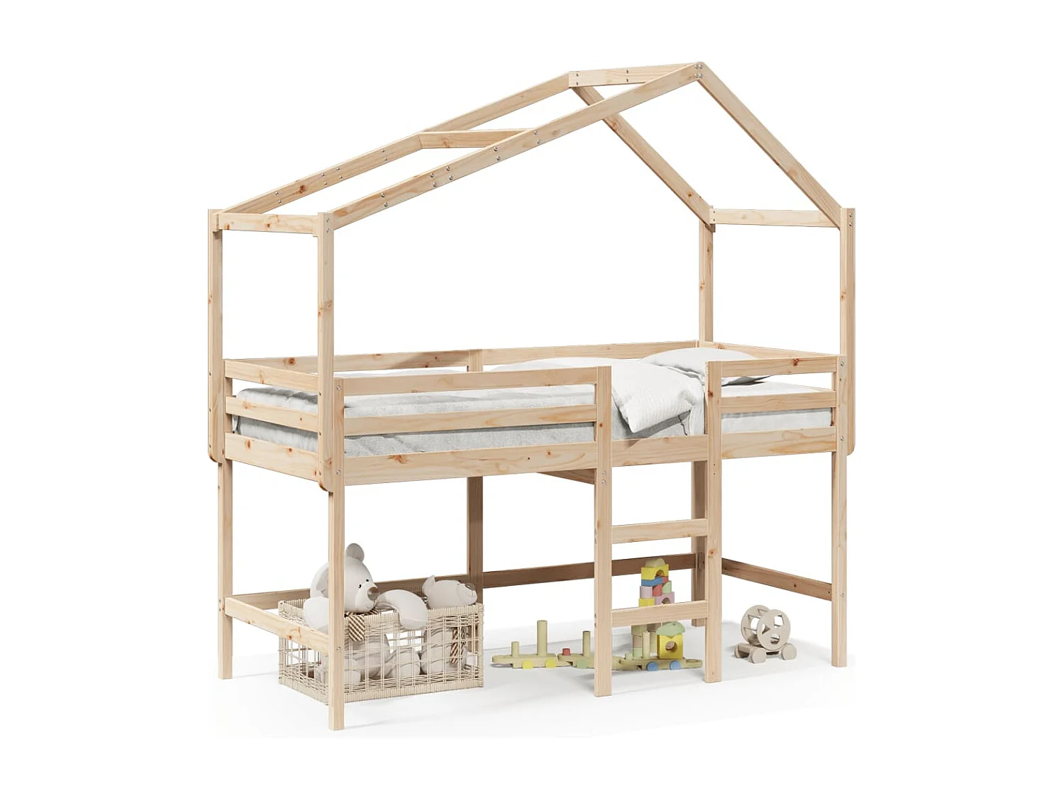 Lit simple-Lit superposé enfant avec échelle et toit sans matelas 90x190 cm
