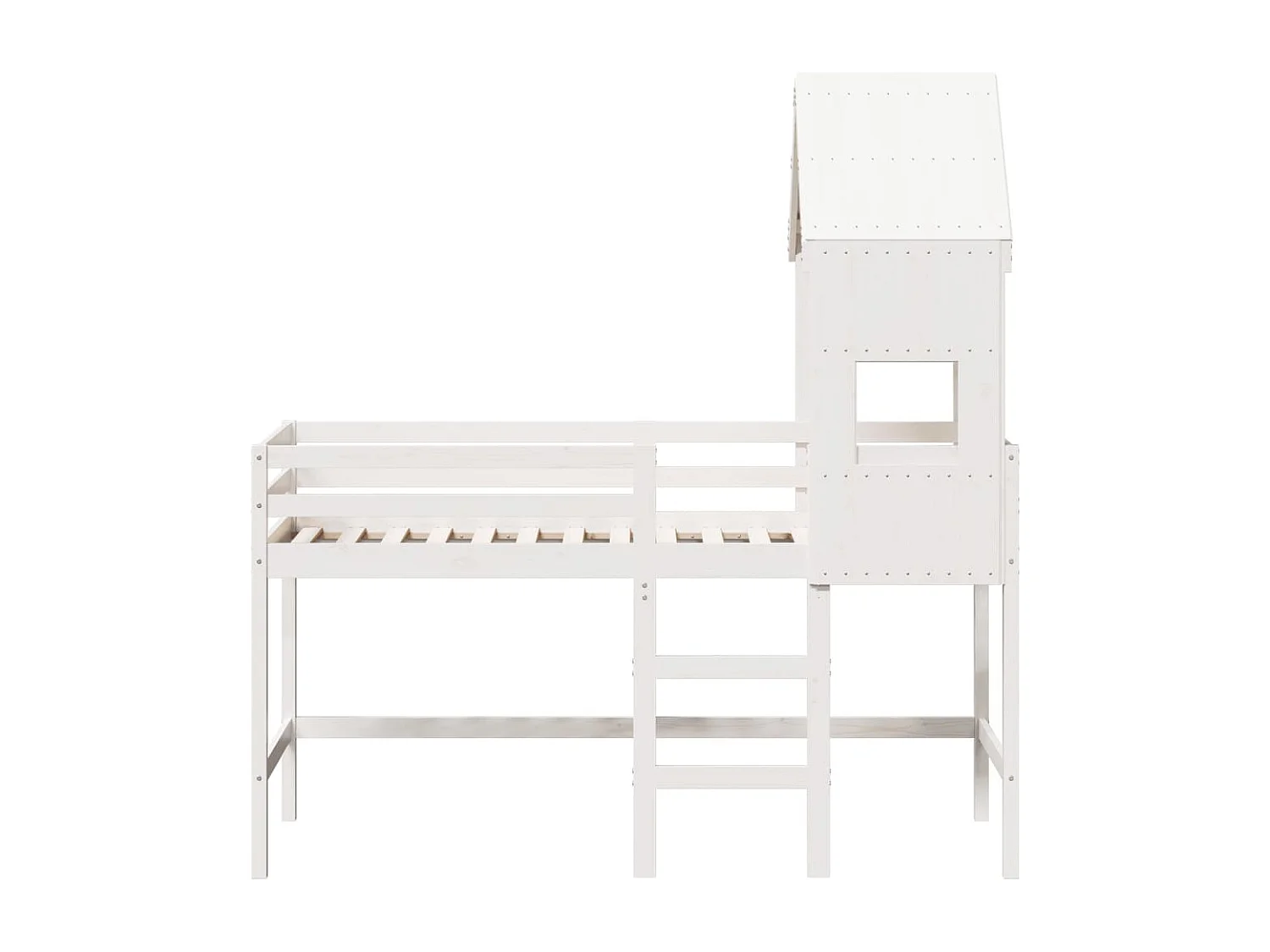 Lit simple-Lit superposé enfant avec échelle et toit sans matelas blanc 90x190 cm