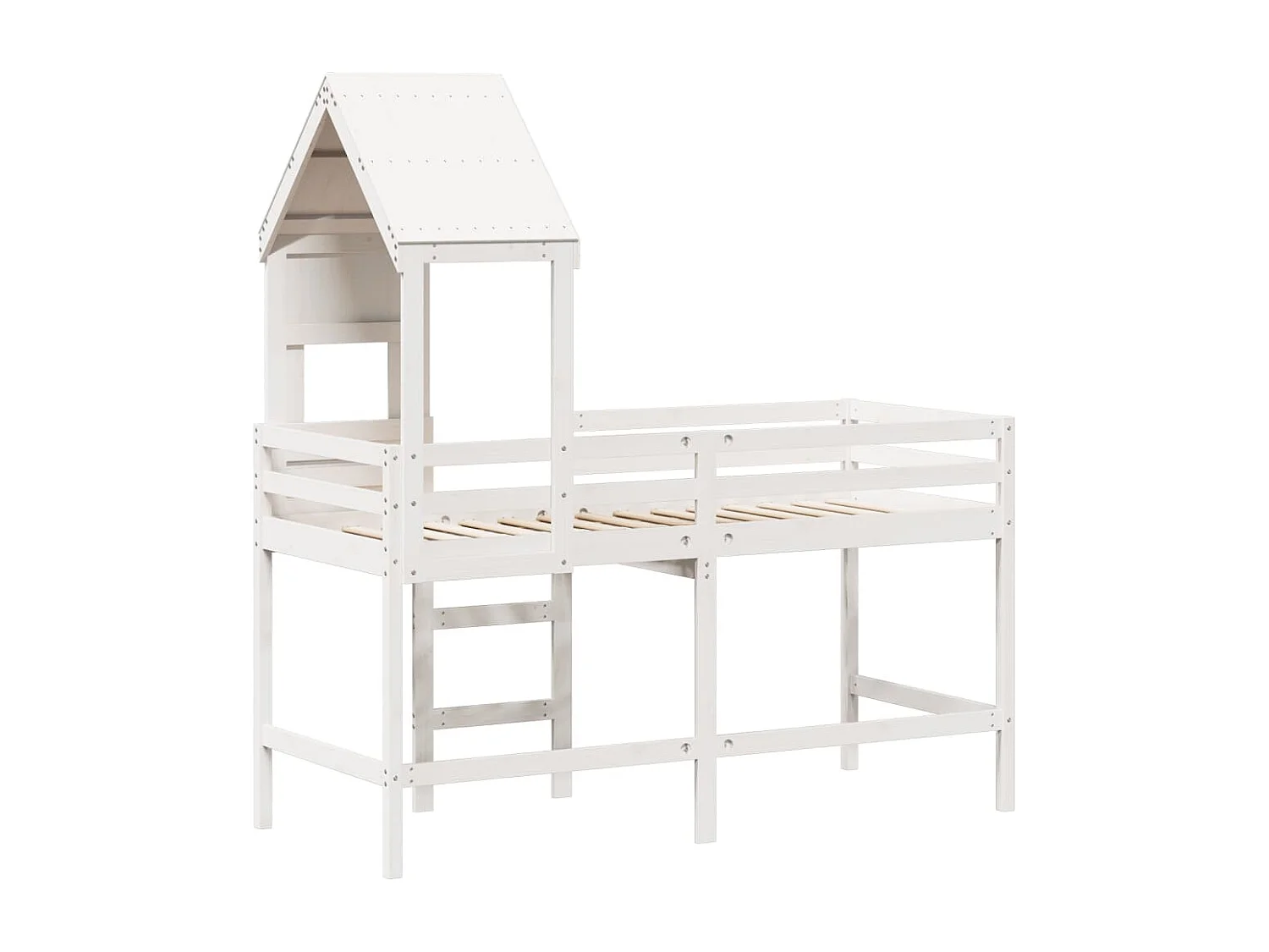 Lit simple-Lit superposé enfant avec échelle et toit sans matelas blanc 90x190 cm