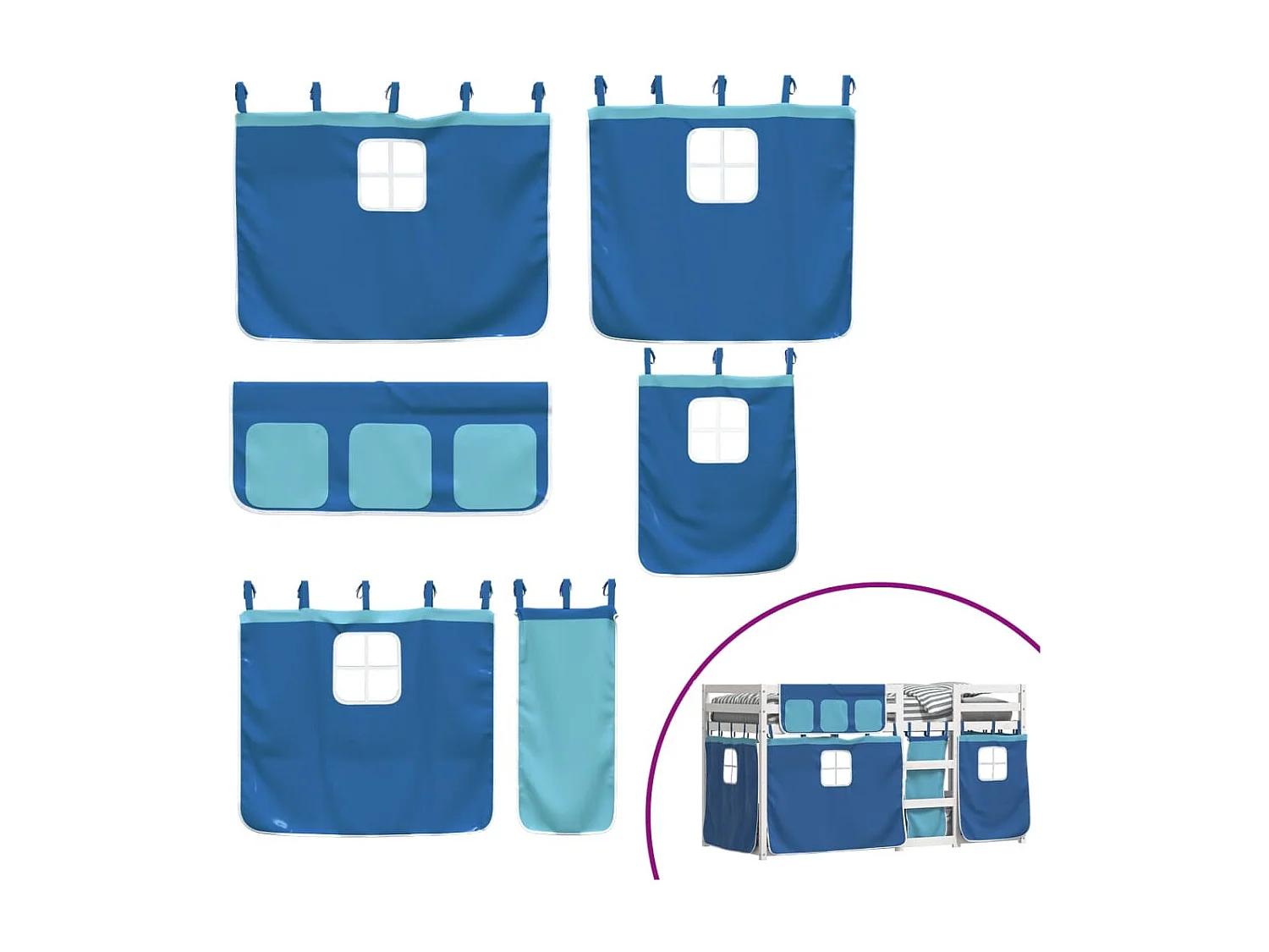 Beliche infantil com cortinas 90x200cm madeira de pinho maciça azul SHL453236