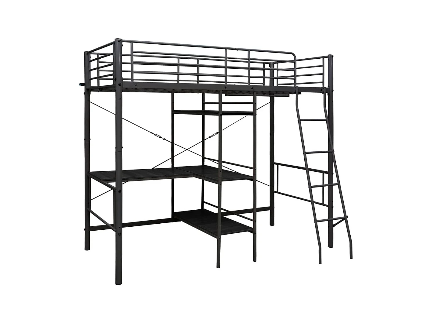 Lit simlpe-Lit superposé avec table sans matelas noir métal 90x200 cm