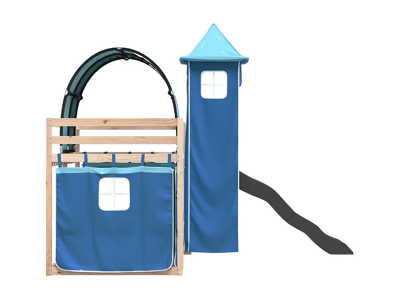 Lit simlpe-Lit superposé enfant-Cadre de lit sans matelas avec toboggan et rideaux 90x200 cm