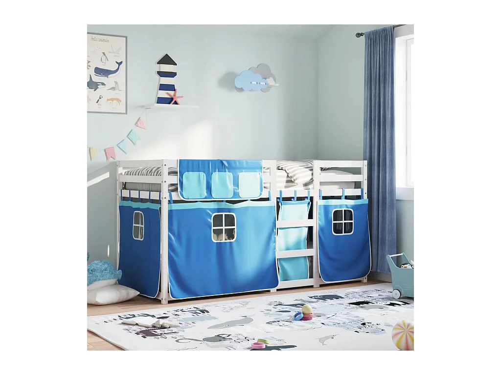 Lit simple-Lit superposé enfant sans matelas bleu 75x190 cm bois de pin massif