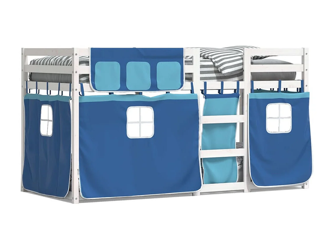 Bettgestell | Kinderbett | Etagenbett mit Vorhängen Blau 75x190 cm Massivholz Kiefer SHL691216