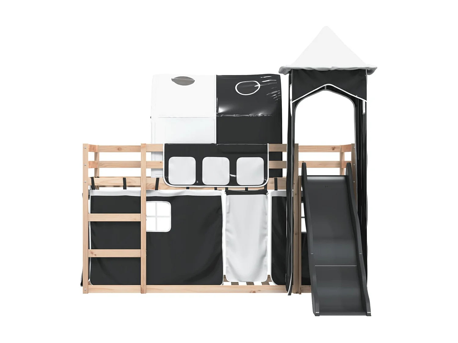 Lit simlpe-Lit superposé enfant-Cadre de lit sans matelas avec toboggan blanc noir 90x200 cm