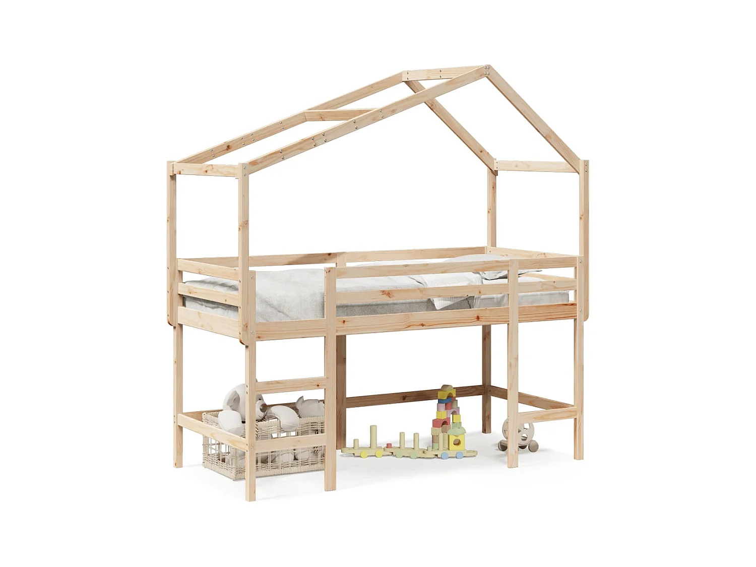 Lit simlpe-Lit superposé avec échelle et toit sans matelas 90x200 cm