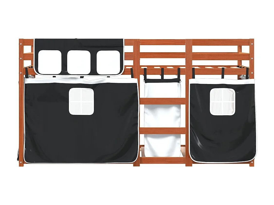 Beliche infantil com cortinas 90x200cm pinho maciço branco e preto SHL962572