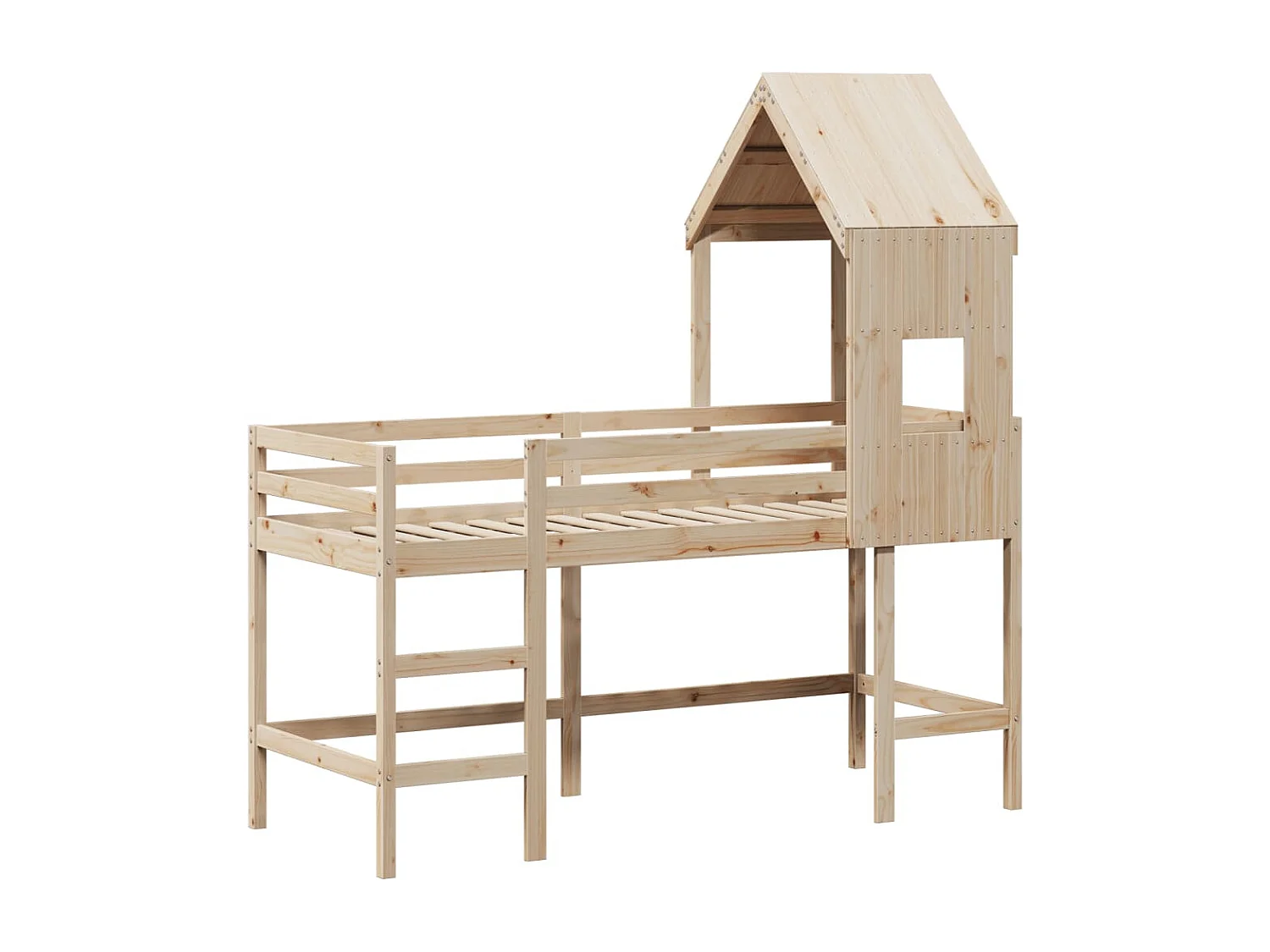 Lit simple-Lit superposé enfant avec échelle et toit sans matelas 80x200 cm