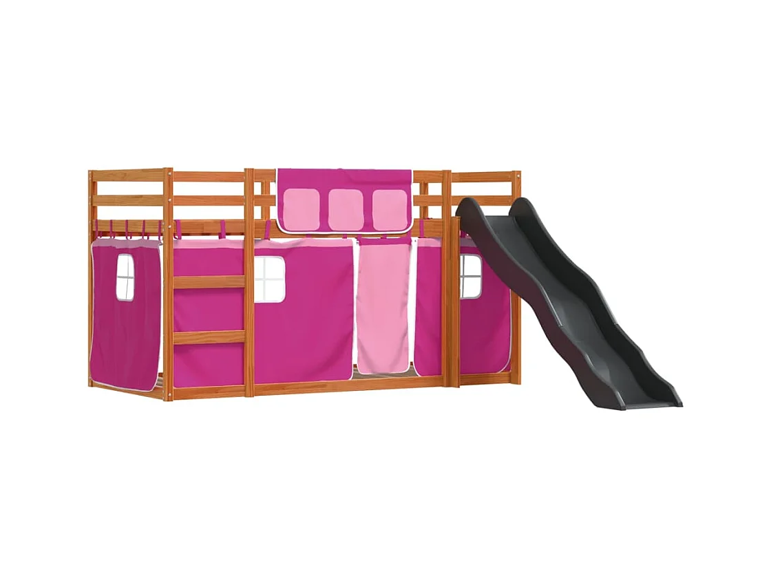 Lit simlpe-Lit superposé enfant-Cadre de lit sans matelas avec toboggan et rideaux 90x200 cm