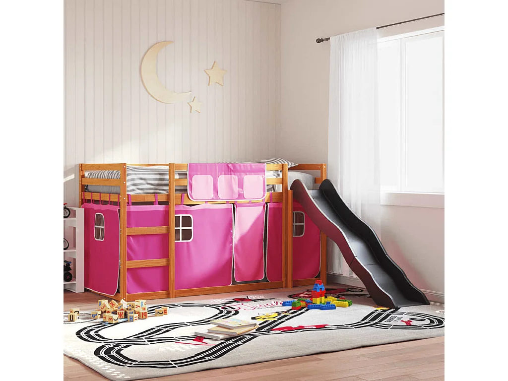 Beliche infantil com escorrega e cortinas 90x200cm rosa SHL841133