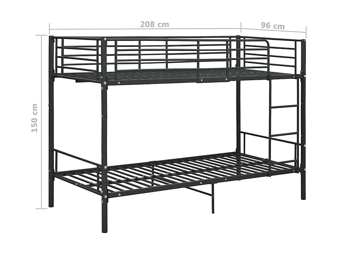 Lit simlpe-Lit superposé enfant-Cadre de lit sans matelas noir métal 90x200 cm