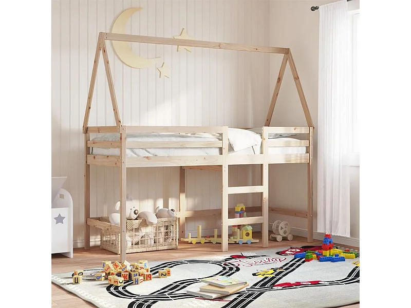 Lit simple-Lit superposé enfant avec échelle et toit sans matelas 80x200 cm