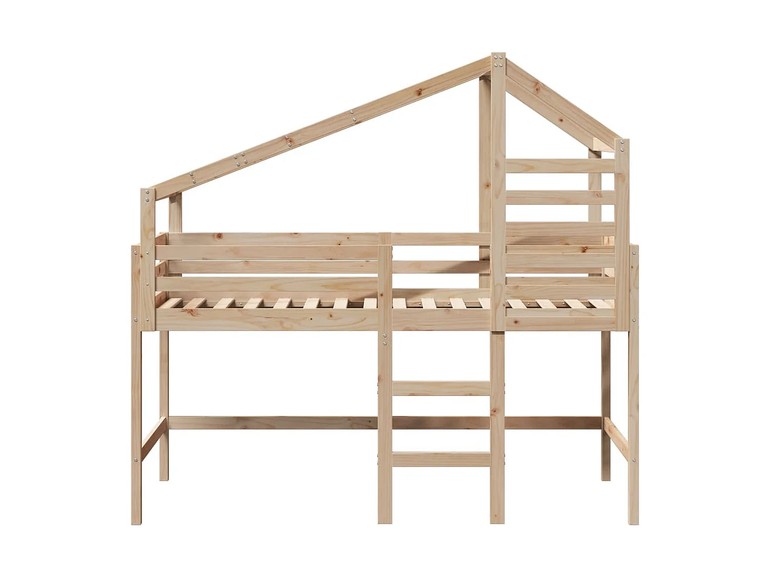 Einzelbett | Bettgestell | Hochbett mit Leiter und Dach 90x200 cm Massivholz Kiefer SHL660324