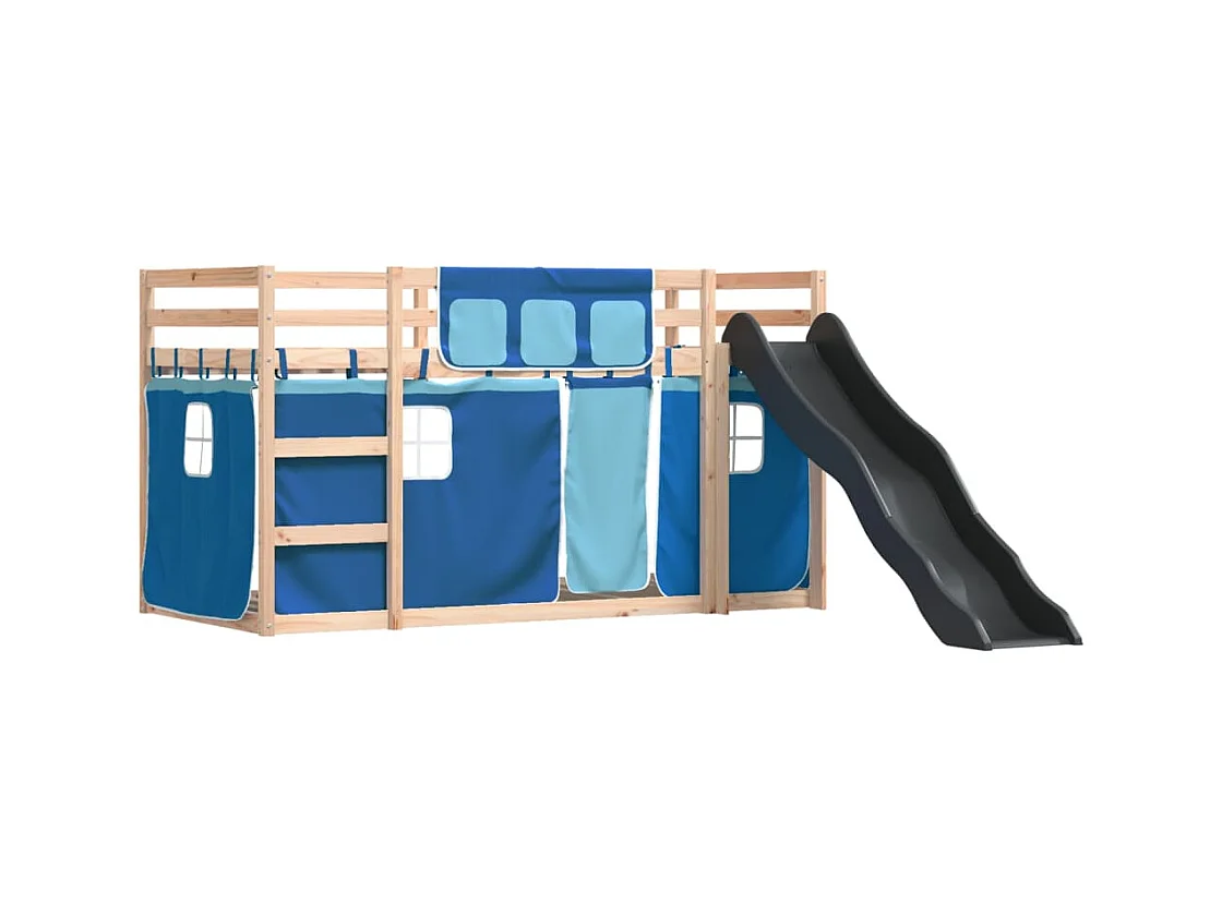 Lit simlpe-Lit superposé enfant-Cadre de lit sans matelas avec toboggan et rideaux 90x200 cm