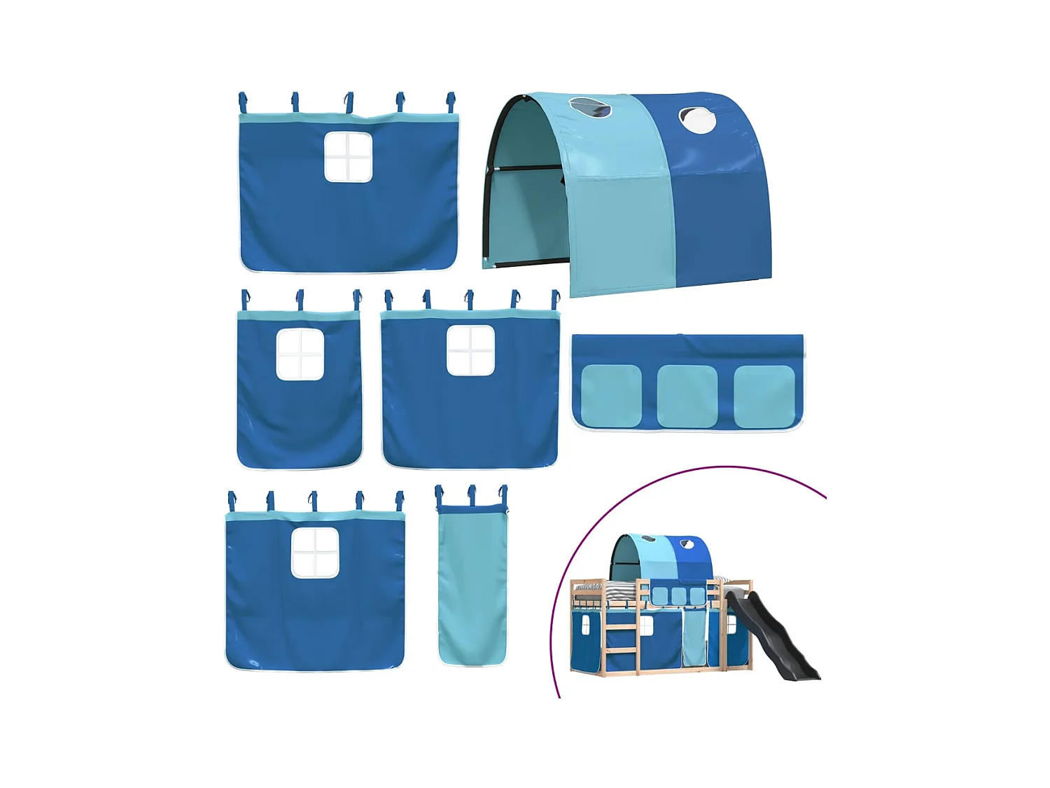 Lit simlpe-Lit superposé enfant-Cadre de lit sans matelas avec toboggan et rideaux 90x200 cm