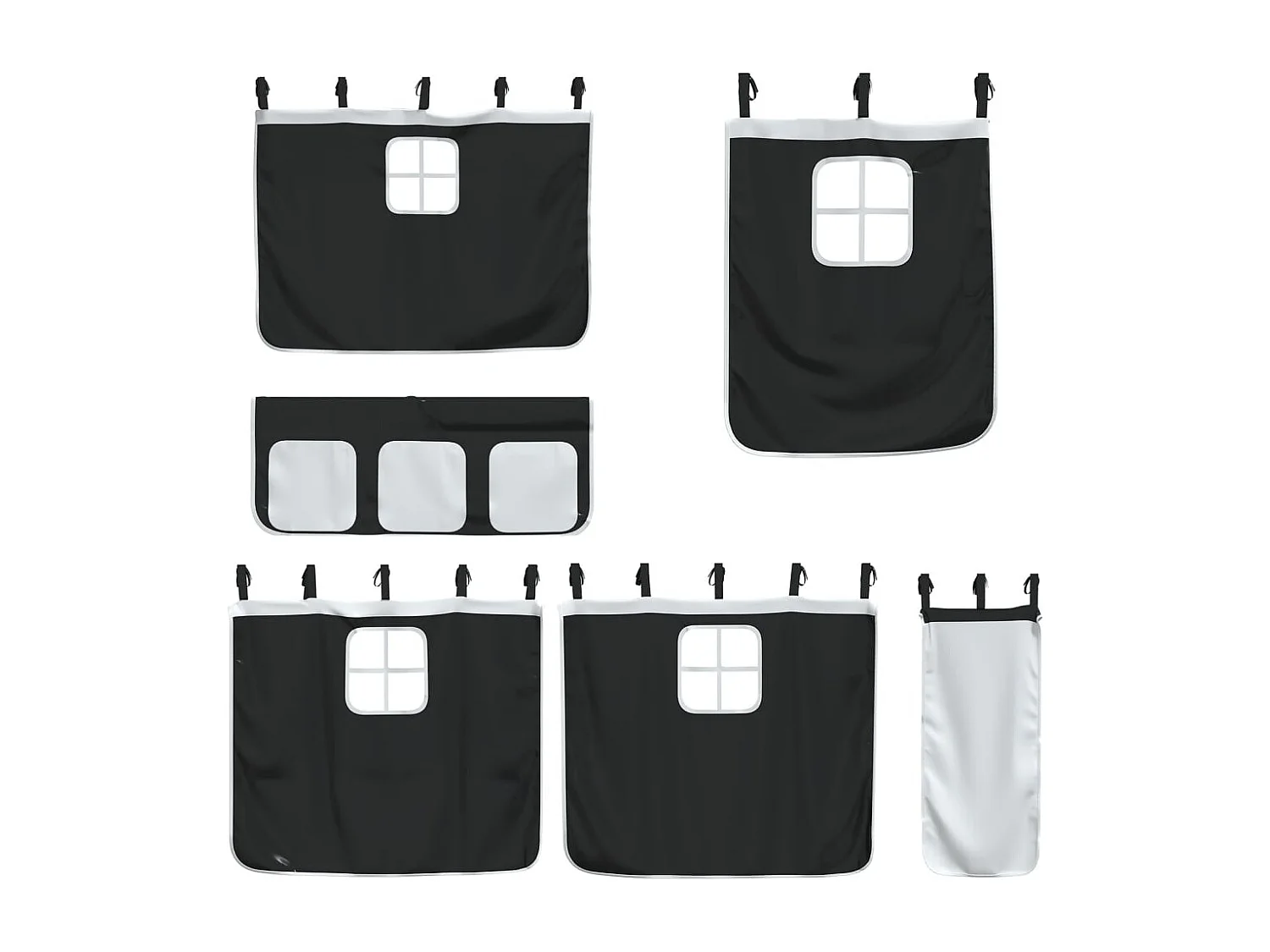 Beliche infantil com cortinas 90x200cm pinho maciço branco e preto SHL478022