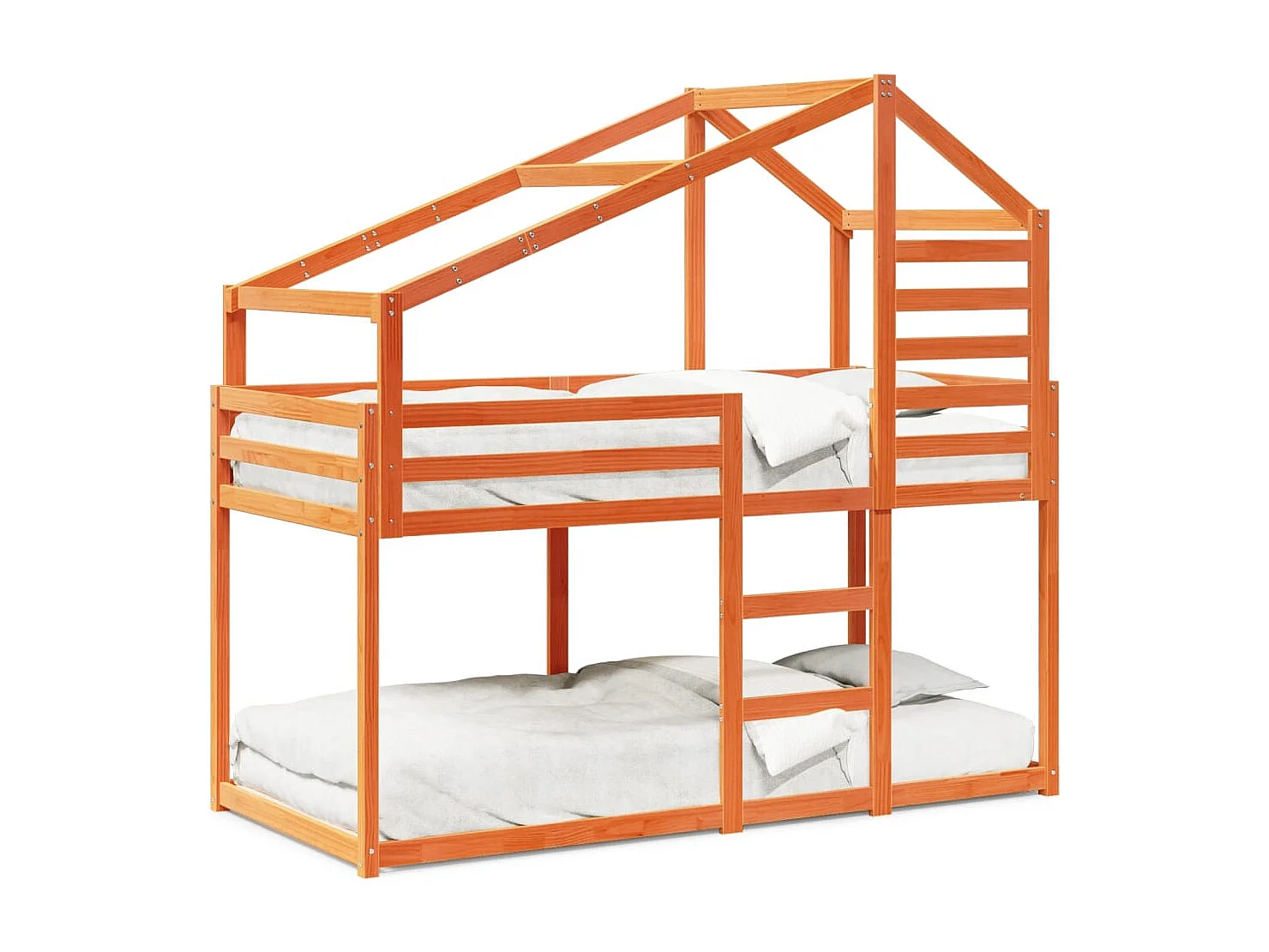Bettgestell | Kinderbett | Etagenbett mit Dach Wachsbraun 75x190 cm Massivholz Kiefer SHL160423