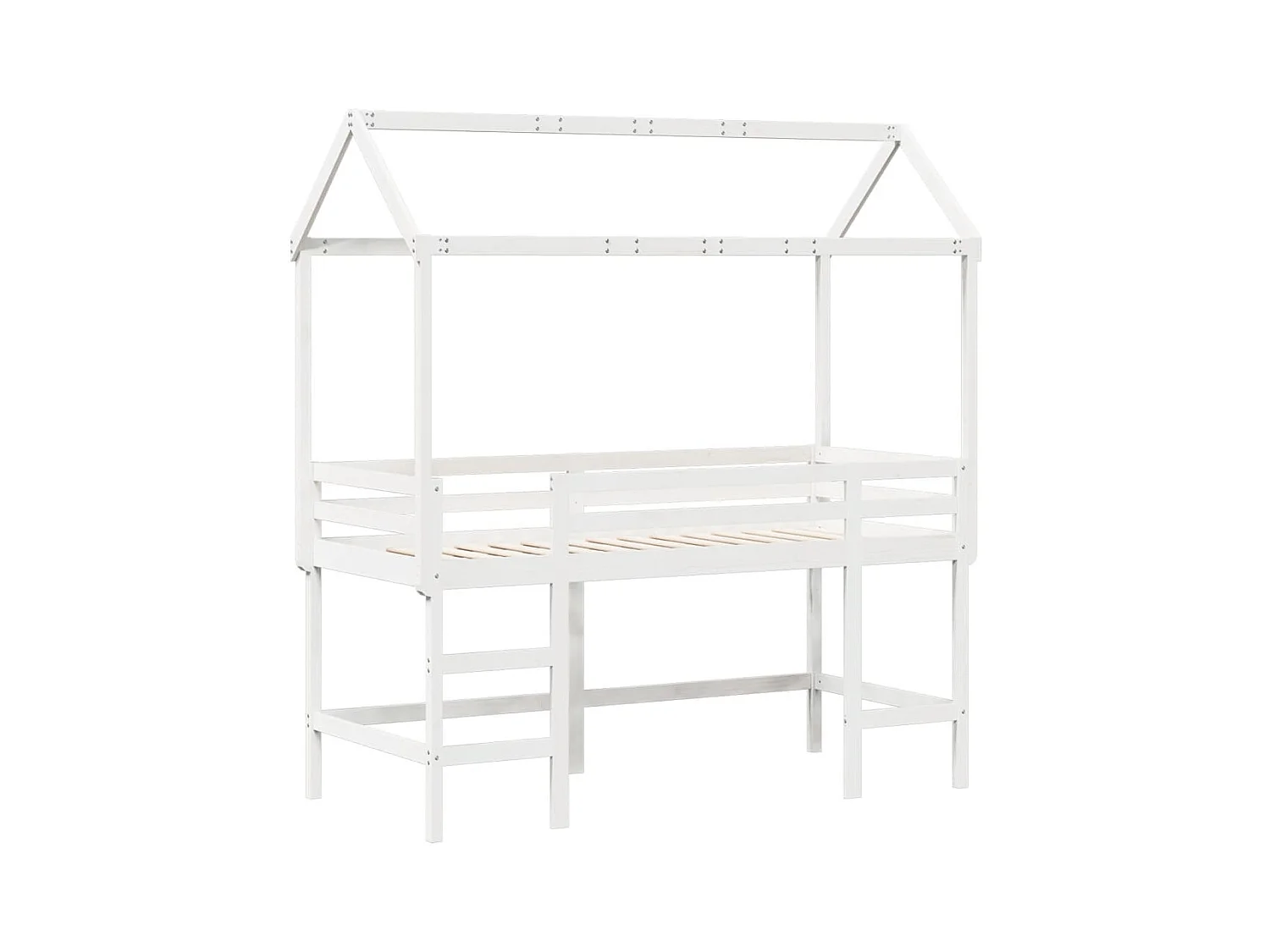 Lit simple-Lit superposé enfant avec échelle et toit sans matelas blanc 90x190 cm