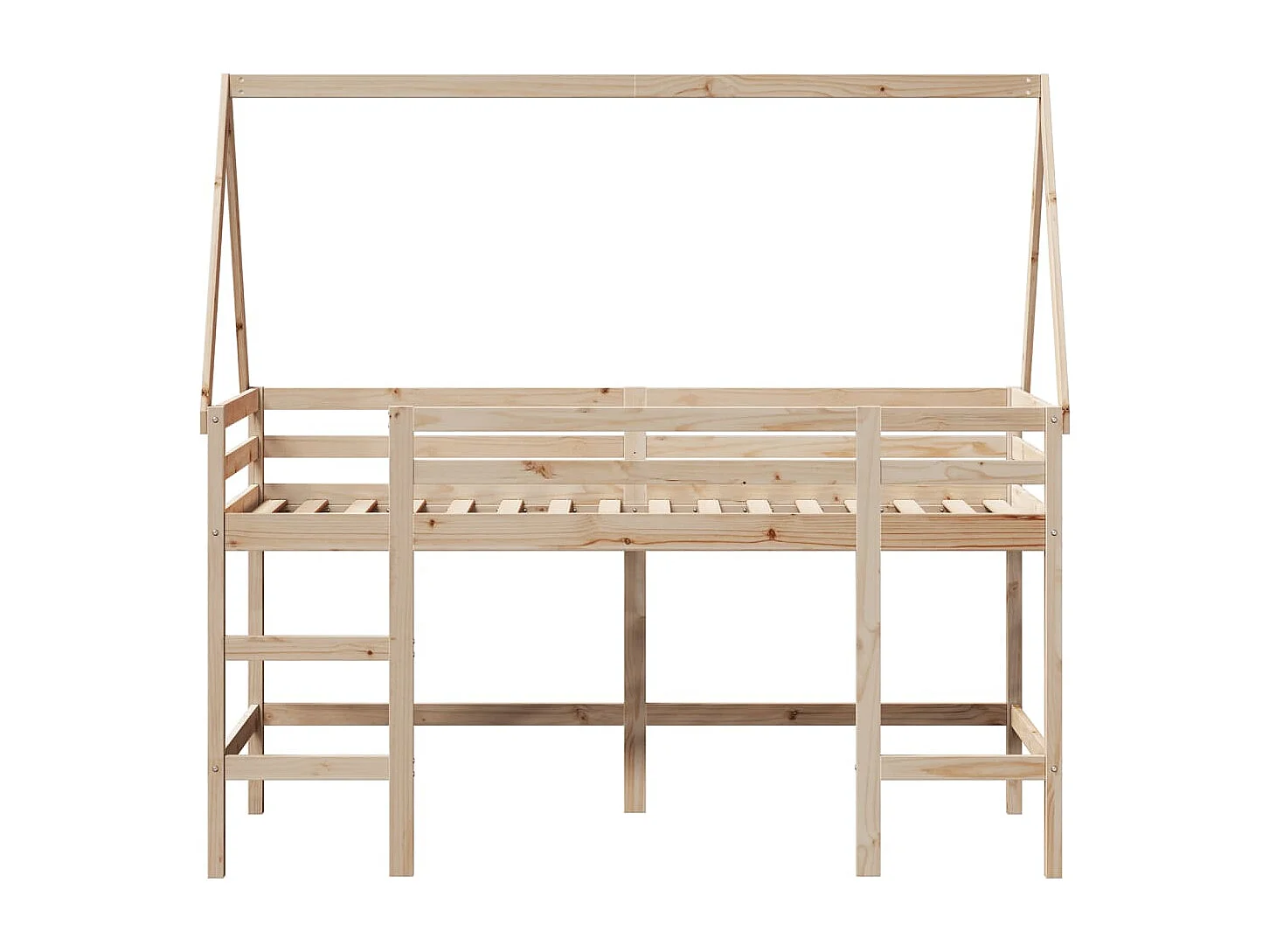 Bettgestell | Kinderbett | Hochbett mit Leiter und Dach 90x190 cm Massivholz Kiefer SHL918718