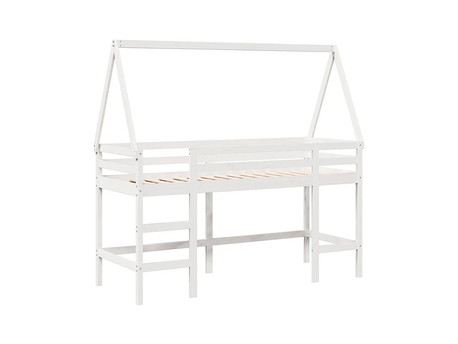 Lit simlpe-Lit superposé avec échelle et toit sans matelas blanc 90x200 cm