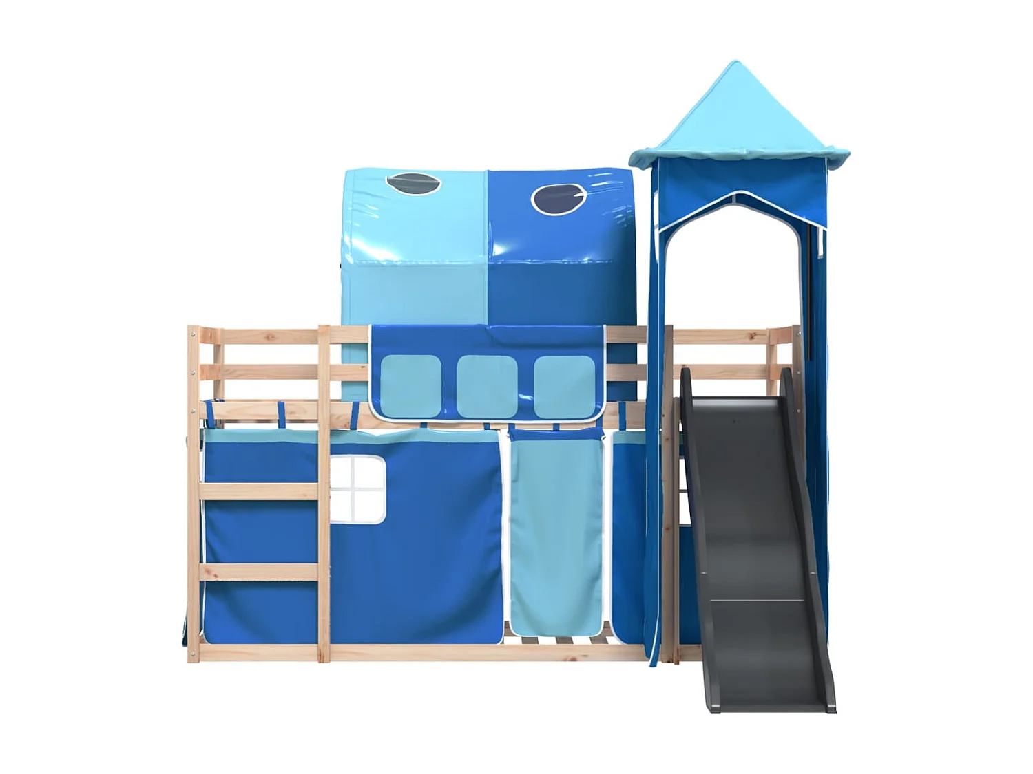 Bettgestell | Kinderbett | Etagenbett mit Rutsche und Gardinen Blau 80x200 cm SHL160897