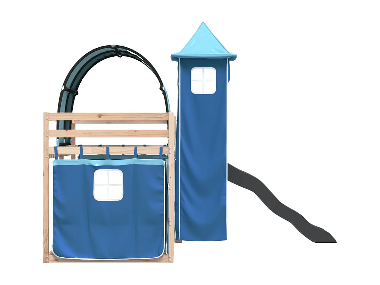 Bettgestell | Kinderbett | Etagenbett mit Rutsche und Gardinen Blau 80x200 cm SHL160897