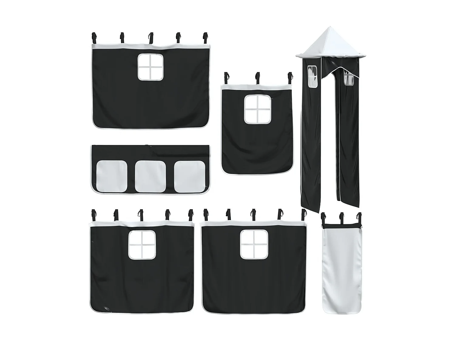 Litera para niños | Litera con tobogán y cortinas blanco y negro 90x200 cm SHL70497