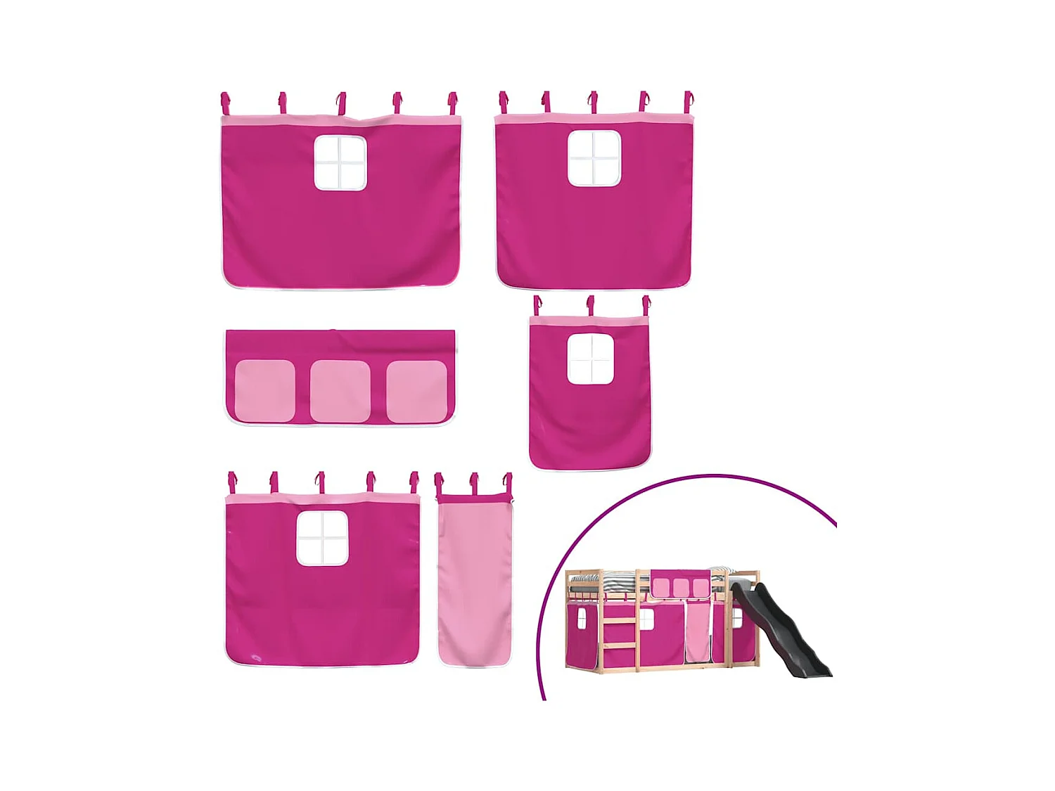 Lit simple-Lit superposé enfant sans matelas avec toboggan et rideaux 80x200 cm