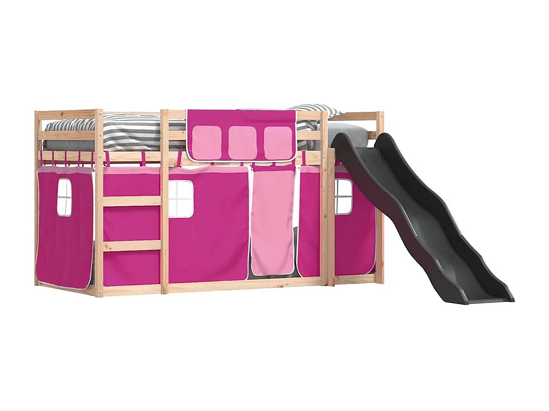Cama individual | Litera con tobogán y cortinas rosa 80x200 cm SHL70062