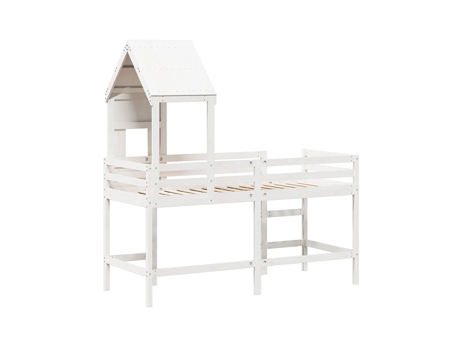 Lit simple-Lit superposé enfant avec échelle et toit sans matelas blanc 80x200 cm