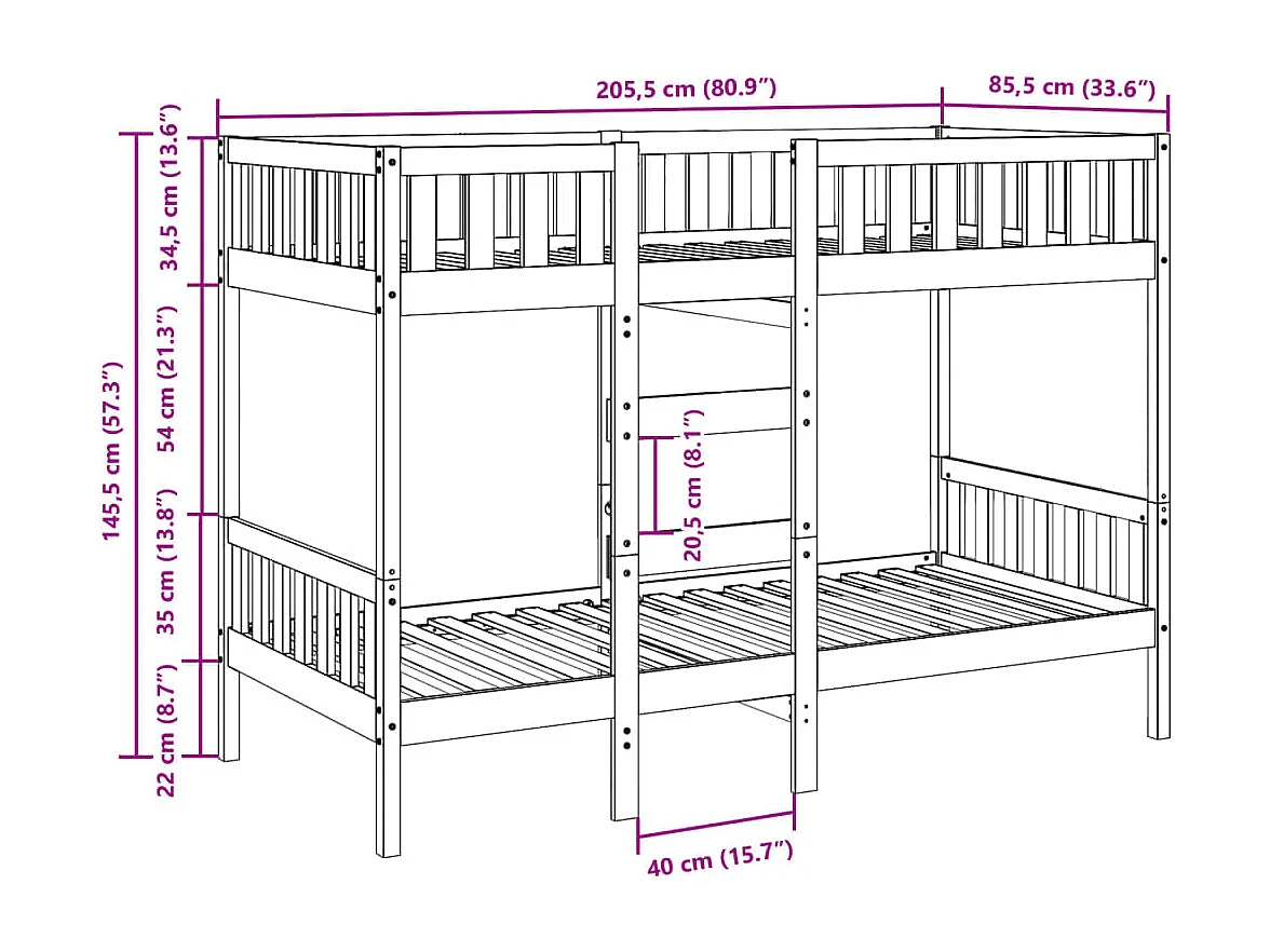 Lit simple-Lit superposé enfant Blanc 80x200 cm Bois de pin massif