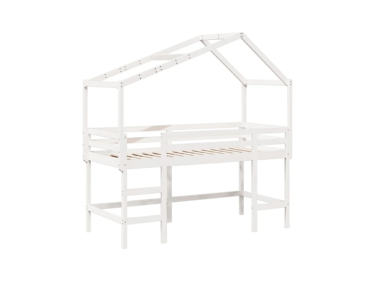Lit simple-Lit superposé enfant avec échelle et toit sans matelas blanc 80x200 cm