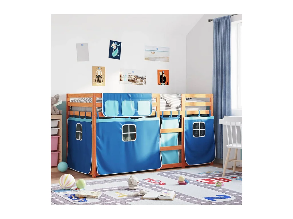Lit simple-Lit superposé enfant sans matelas bleu 80x200 cm bois de pin massif