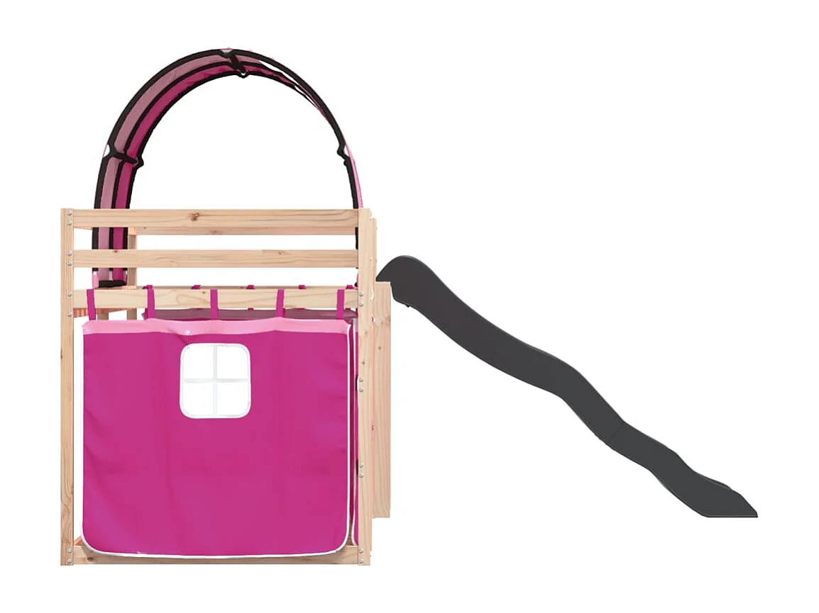 Litera para niños | Litera con tobogán y cortinas rosa 90x200 cm SHL40763