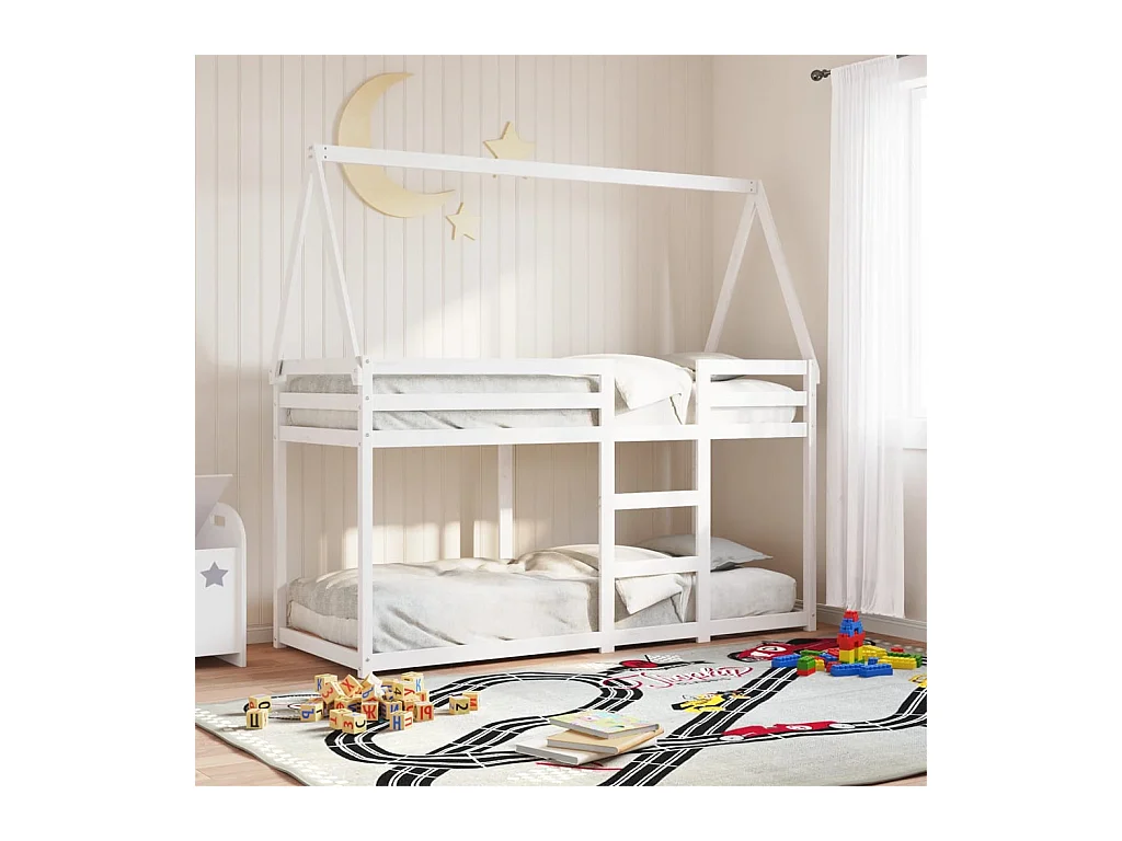 Lit simple-Lit superposé enfant sans matelas blanc 75x190 cm bois de pin massif