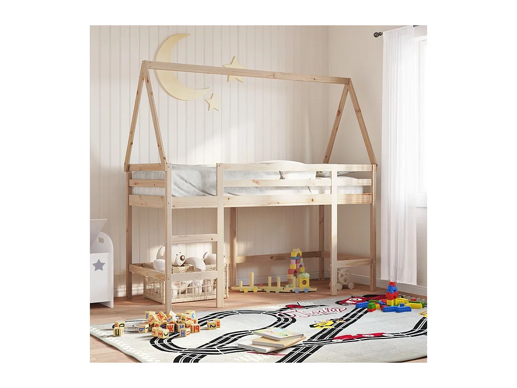 Lit simple-Lit superposé enfant avec échelle et toit sans matelas 80x200 cm