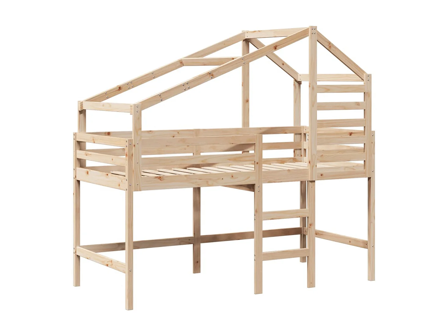 Lit simple-Lit superposé enfant avec échelle et toit sans matelas 90x190 cm