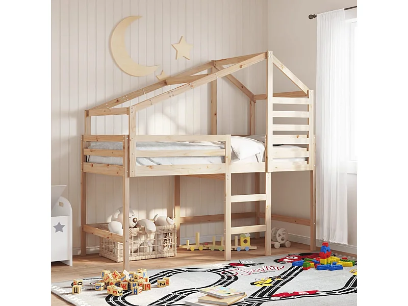 Lit simple-Lit superposé enfant avec échelle et toit sans matelas 90x190 cm