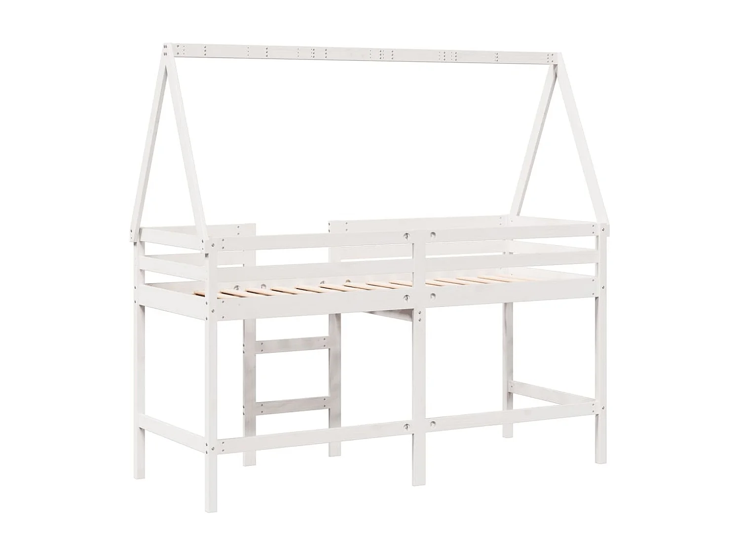Lit simple-Lit superposé enfant avec échelle et toit sans matelas blanc 90x190 cm