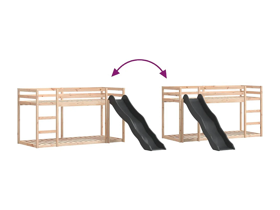 Lit simlpe-Lit superposé avec toboggan et échelle sans matelas 90x200 cm