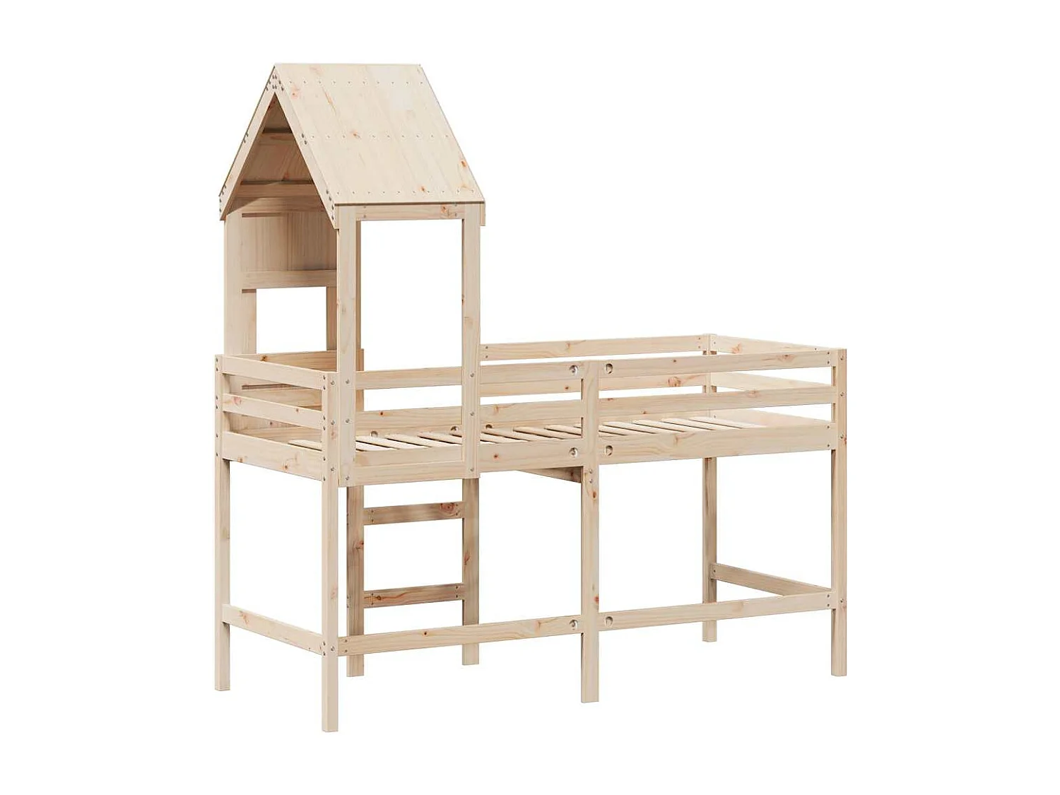 Lit simple-Lit superposé enfant avec échelle et toit sans matelas 90x190 cm