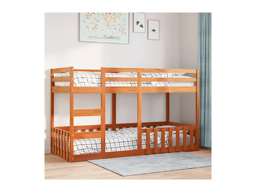 Lit simple-Lit superposé enfant cire marron 80x200 cm bois de pin massif