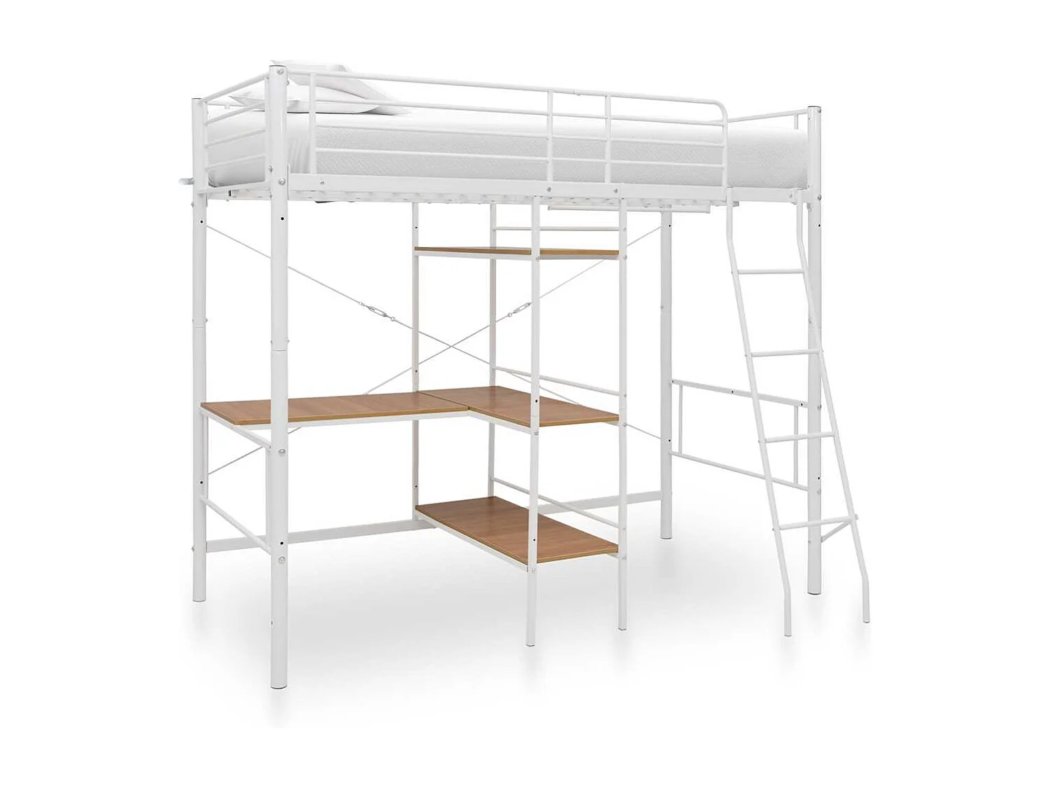 Lit simlpe-Lit superposé avec table sans matelas blanc métal 90x200 cm