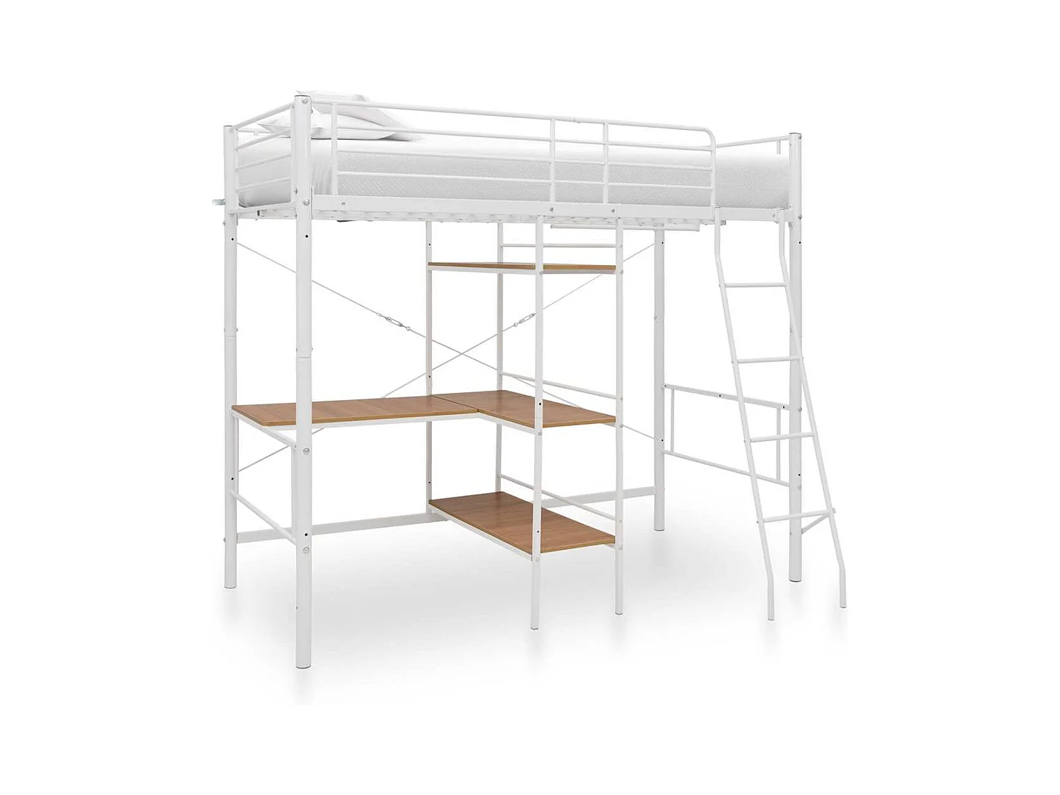 Lit simlpe-Lit superposé avec table sans matelas blanc métal 90x200 cm