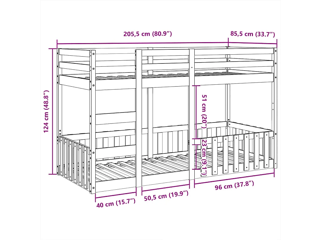 Beliche infantil 80x200cm madeira de pinho maciça SHL347273
