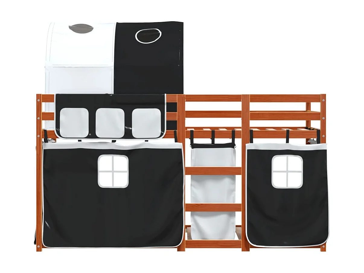 Kinderbett-Etagenbett-Bettgestell mit Vorhängen Weiß Schwarz 90x200 cm Kiefernholz SHL144519