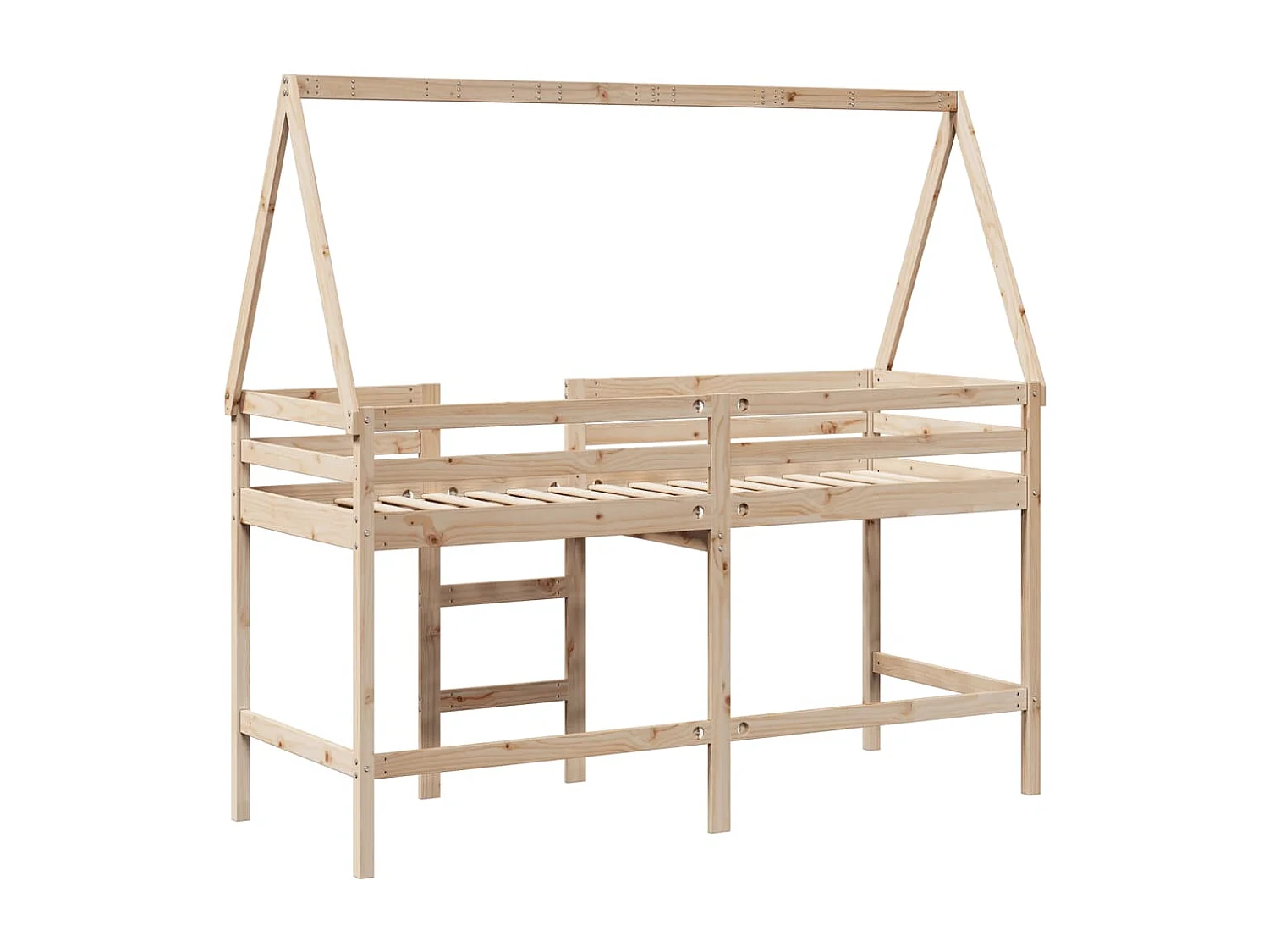 Einzelbett | Bettgestell | Hochbett mit Leiter und Dach 90x200 cm Massivholz Kiefer SHL4416