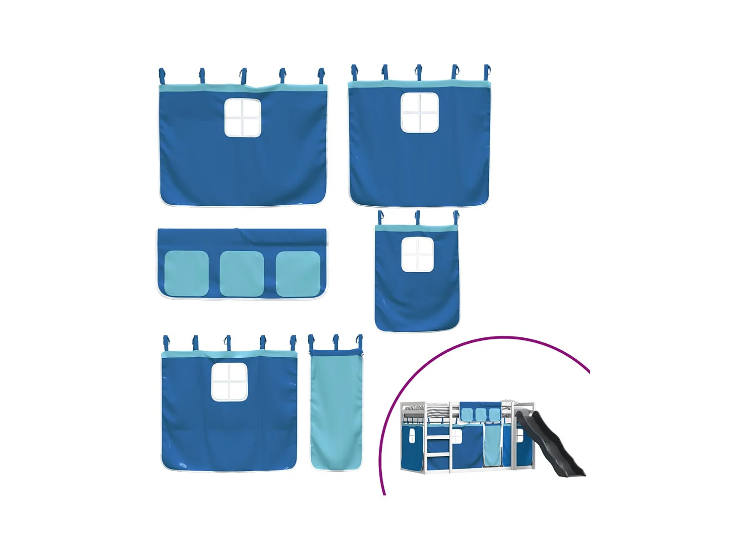 Lit simple-Lit superposé enfant sans matelas avec toboggan et rideaux 80x200 cm